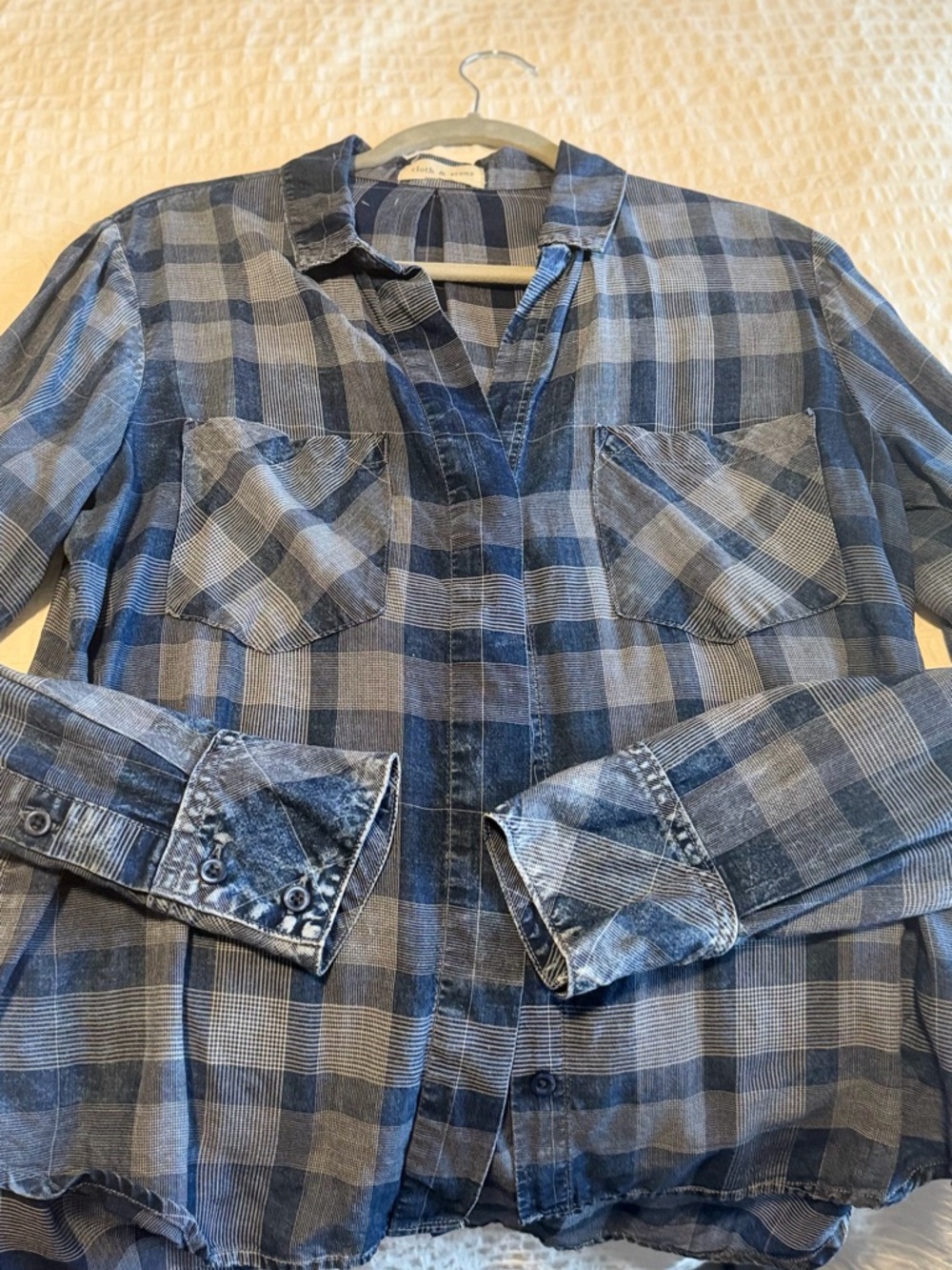 cloth & stone Blue and Gray Plaid Button-Down Shirt
